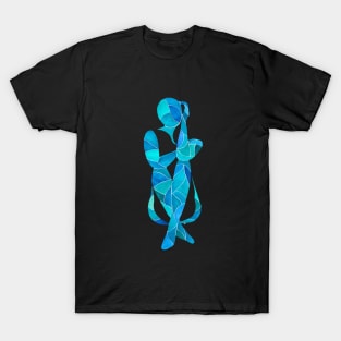 Woman in shades of blue T-Shirt